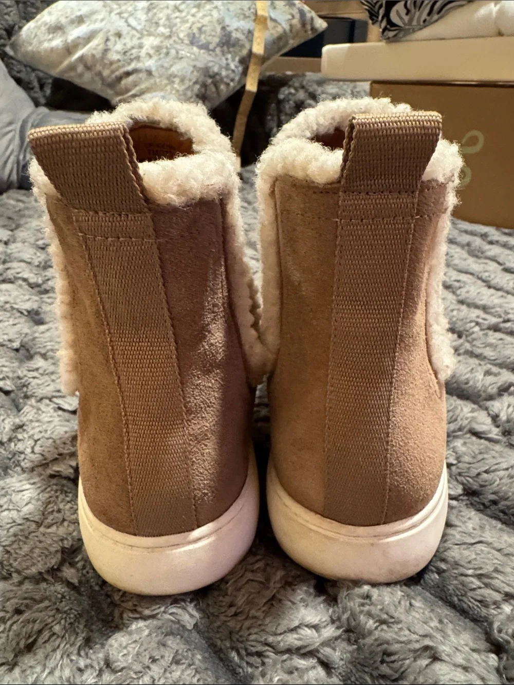 Lucky Brand Brown Suede Faux-Shearling Chelsea Booties